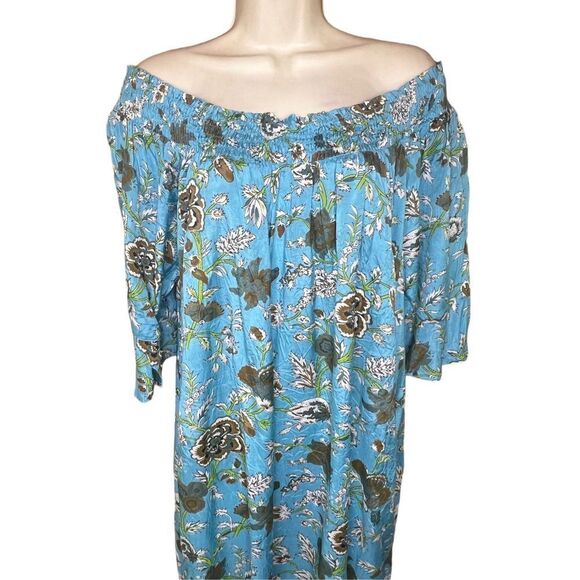 Masai Off the Shoulder Blue Floral Smocked Tunic Dress NWT Size Medium - Picture 4 of 10